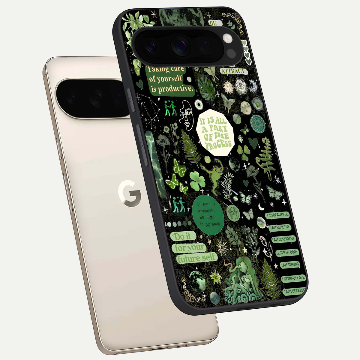  Green Mandala Pattern phone case For Google Pixel 10 Pro XL showing premium glass back cover with detailed artwork