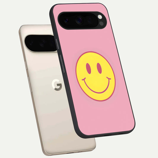  Happy Pink Mood phone case For Google Pixel 10 Pro XL showing premium glass back cover with detailed artwork