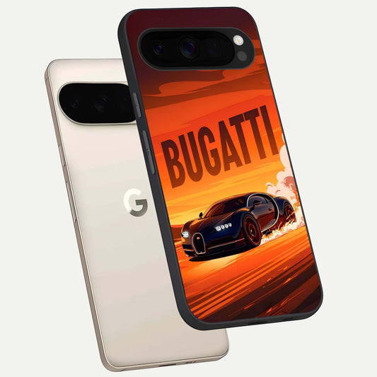  Inferno Bugatti Storm phone case For Google Pixel 10 Pro XL showing premium glass back cover with detailed artwork