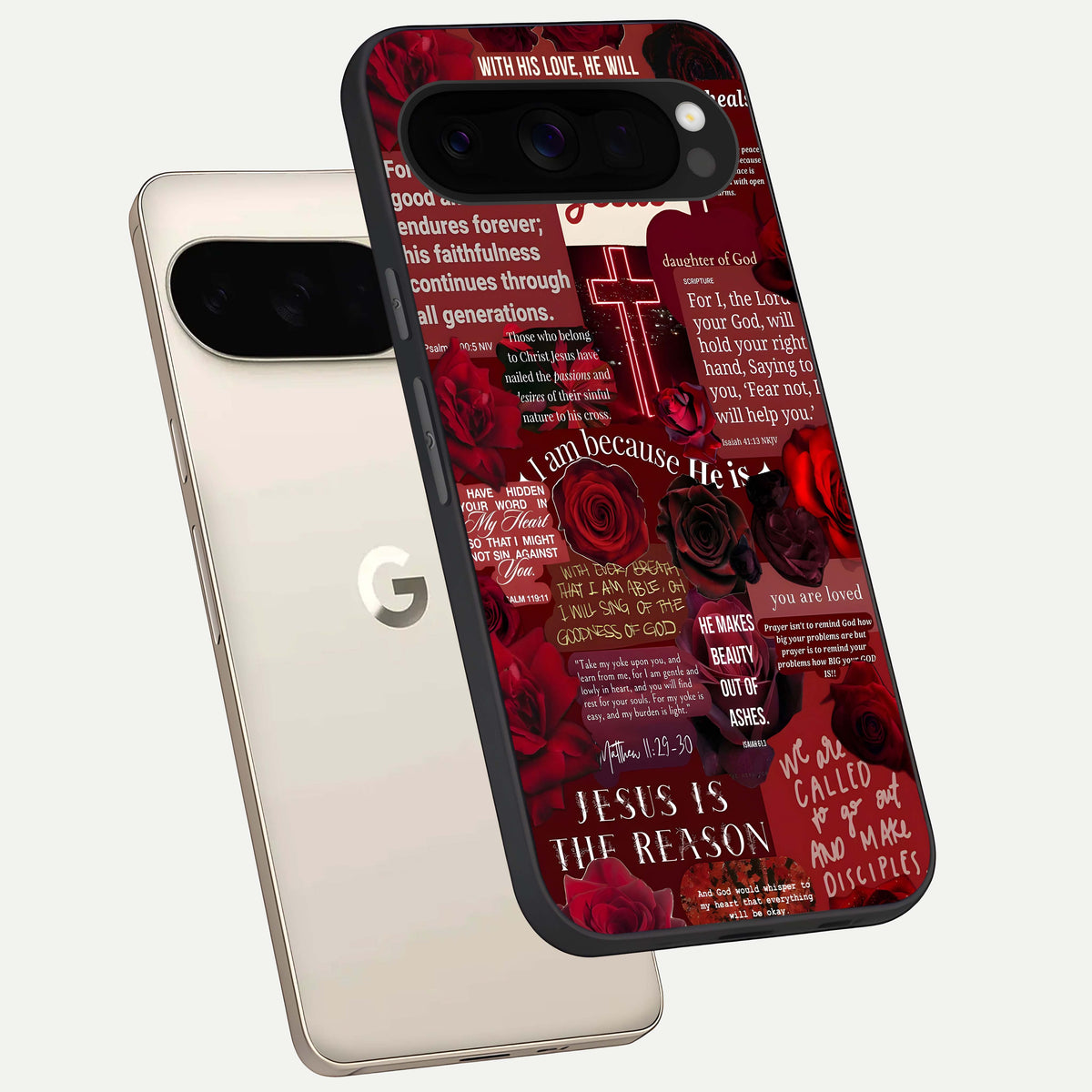  Jesus Love Heals phone case For Google Pixel 10 Pro XL showing premium glass back cover with detailed artwork