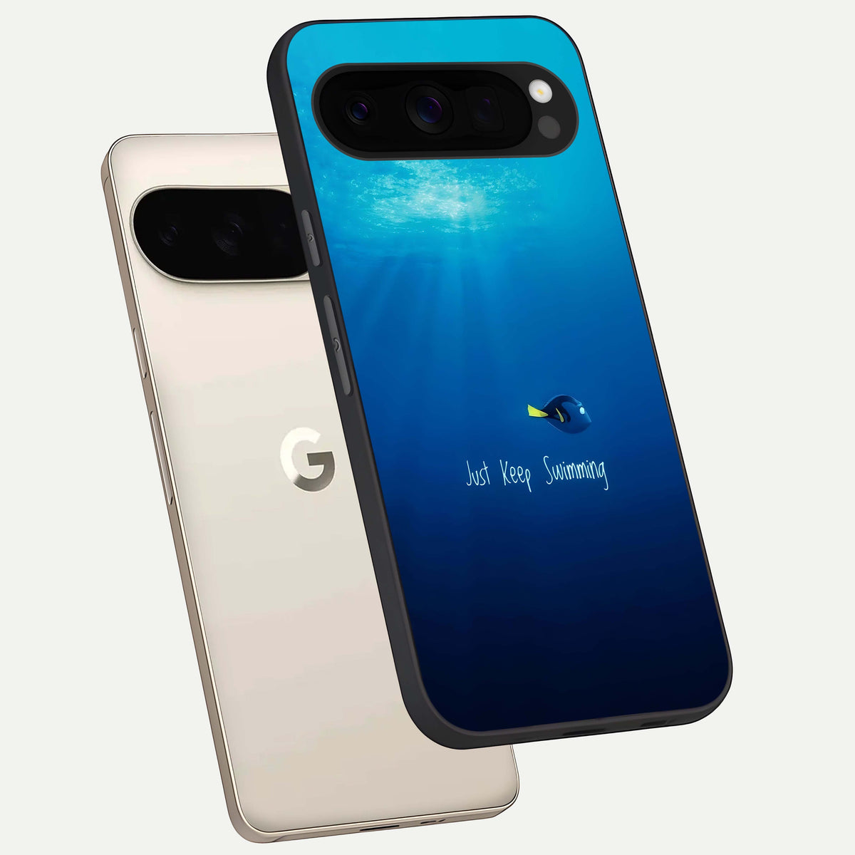 Just Keep Swimming phone case For Google Pixel 10 Pro XL showing premium glass back cover with detailed artwork