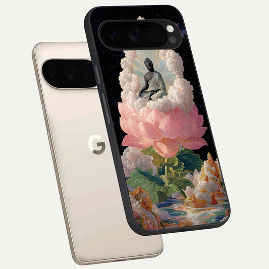  Lotus Divine Peace phone case For Google Pixel 10 Pro XL showing premium glass back cover with detailed artwork