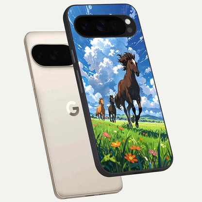  Majestic Horses Galloping phone case For Google Pixel 10 Pro XL showing premium glass back cover with detailed artwork