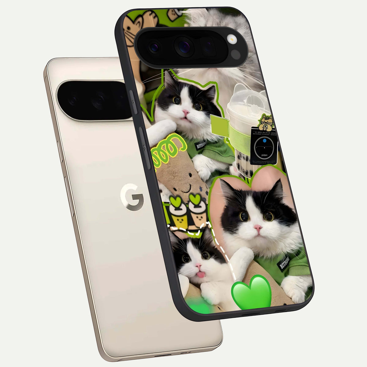  Matcha Cats Mood phone case For Google Pixel 10 Pro XL showing premium glass back cover with detailed artwork