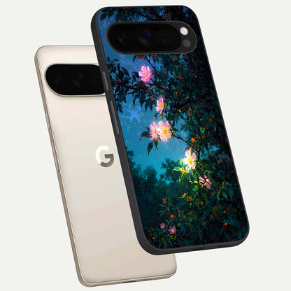  Midnight Bloom Glow phone case For Google Pixel 10 Pro XL showing premium glass back cover with detailed artwork