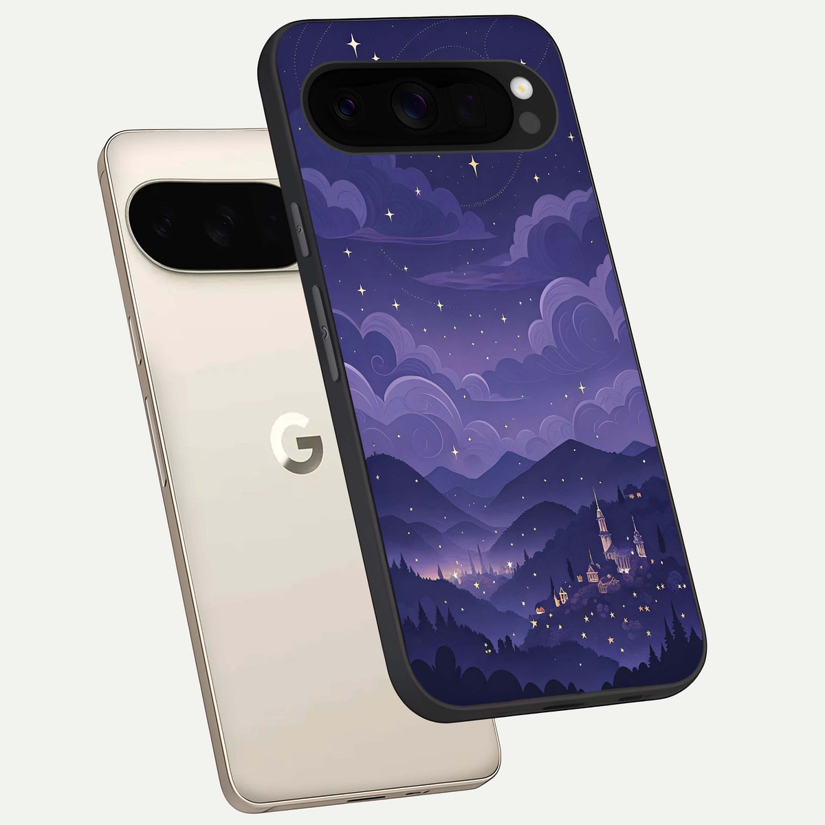  Minimal Night View phone case For Google Pixel 10 Pro XL showing premium glass back cover with detailed artwork