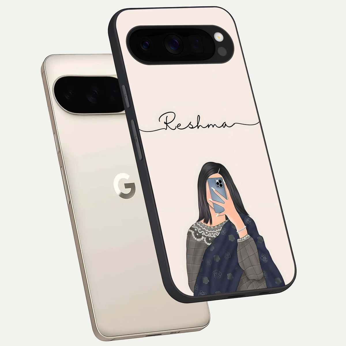  Mirror Mood Muse With Custom Name phone case For Google Pixel 10 Pro XL showing premium glass back cover with detailed artwork