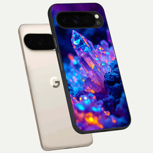  Neon Aura Shards phone case For Google Pixel 10 Pro XL showing premium glass back cover with detailed artwork