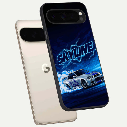  Neon Drift Beast phone case For Google Pixel 10 Pro XL showing premium glass back cover with detailed artwork