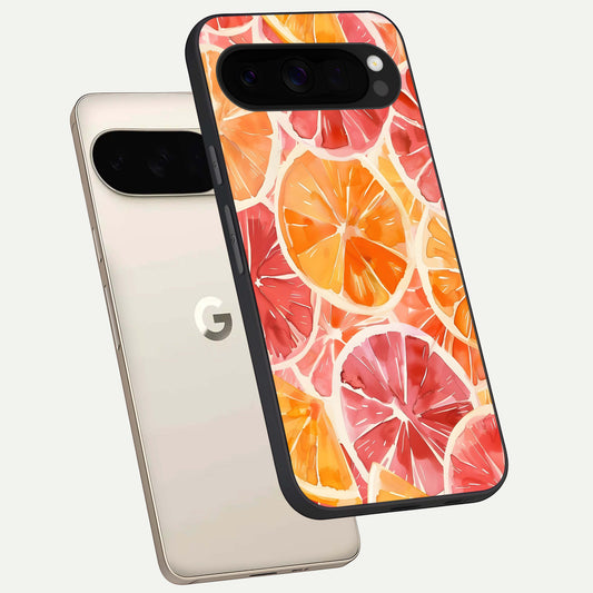  Orange Fruits Pattern phone case For Google Pixel 10 Pro XL showing premium glass back cover with detailed artwork