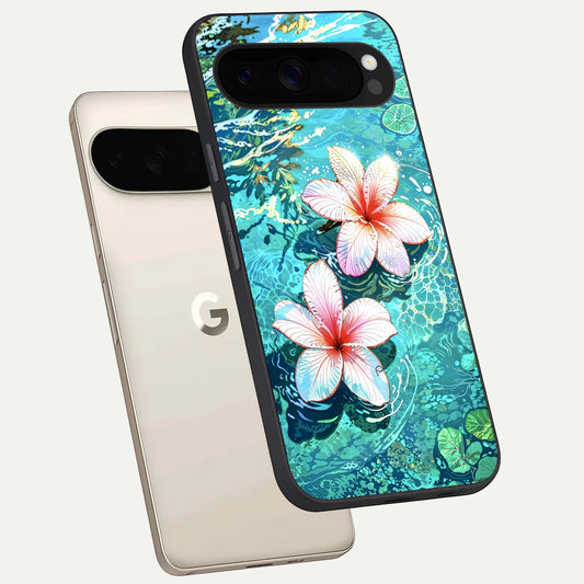  Pink Flowers in Water phone case For Google Pixel 10 Pro XL showing premium glass back cover with detailed artwork