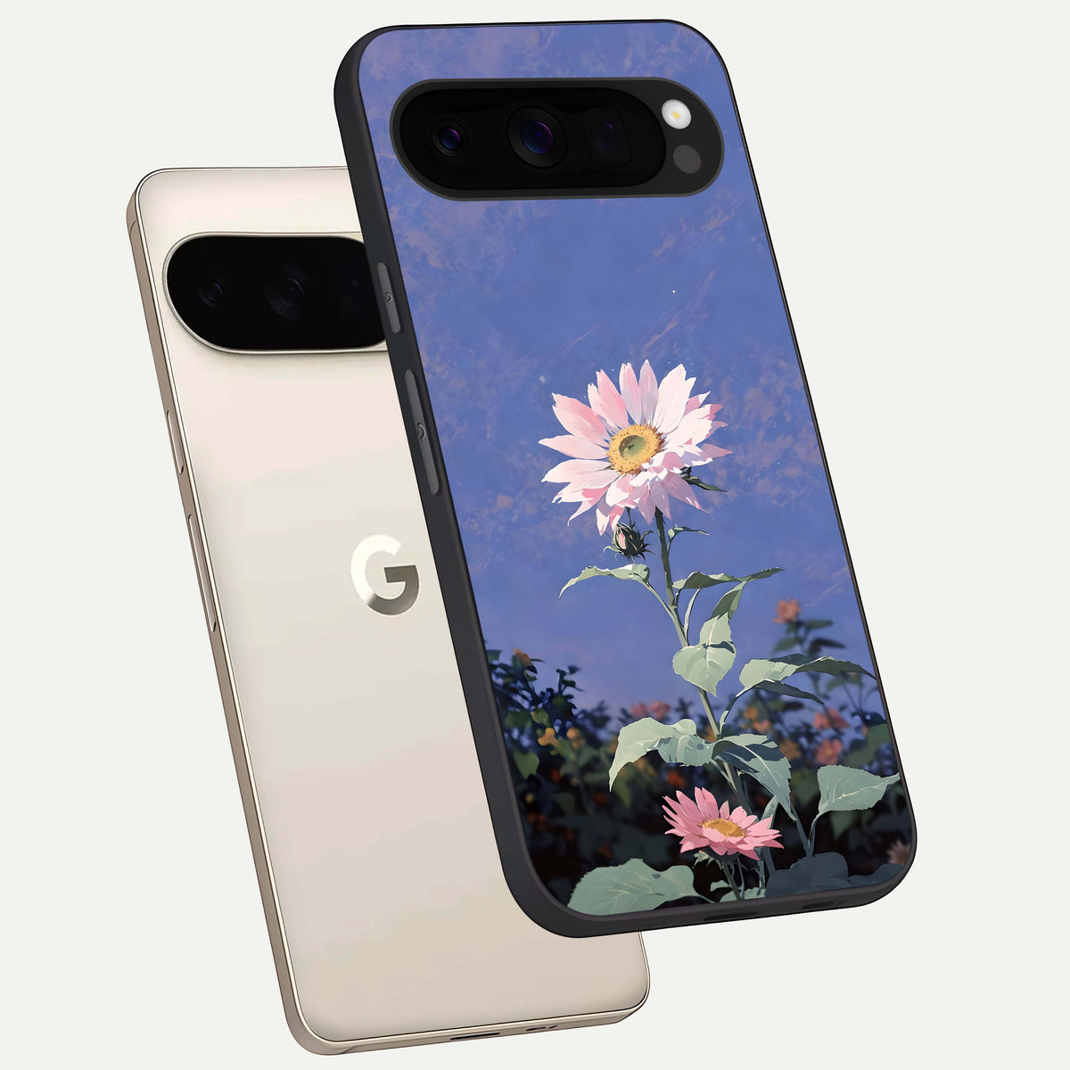  Pink Shells Outline phone case For Google Pixel 10 Pro XL showing premium glass back cover with detailed artwork