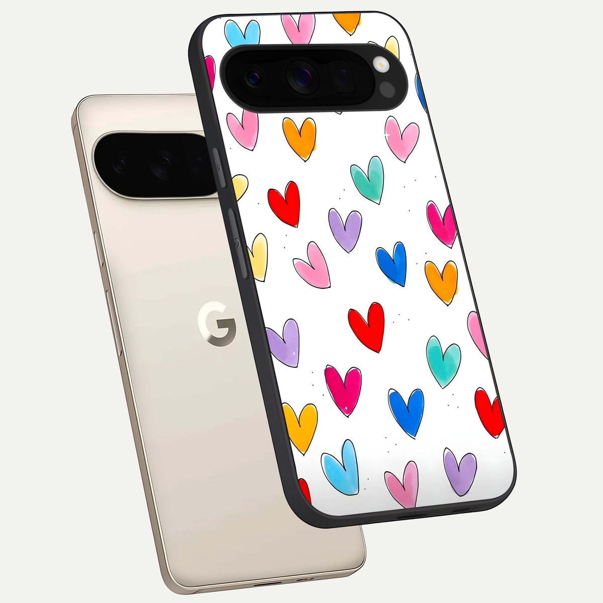  Playful Love Doodles phone case For Google Pixel 10 Pro XL showing premium glass back cover with detailed artwork