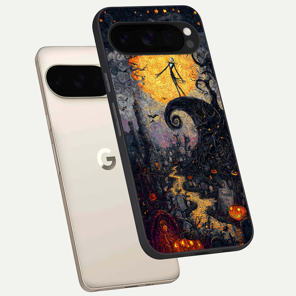  Pumpkin Moon Night phone case For Google Pixel 10 Pro XL showing premium glass back cover with detailed artwork