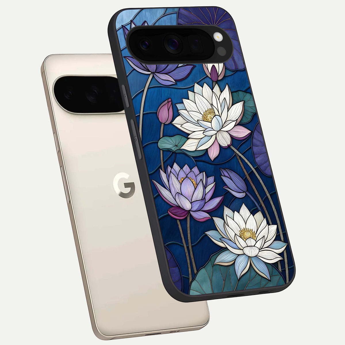  Purple Lotus Stained phone case For Google Pixel 10 Pro XL showing premium glass back cover with detailed artwork