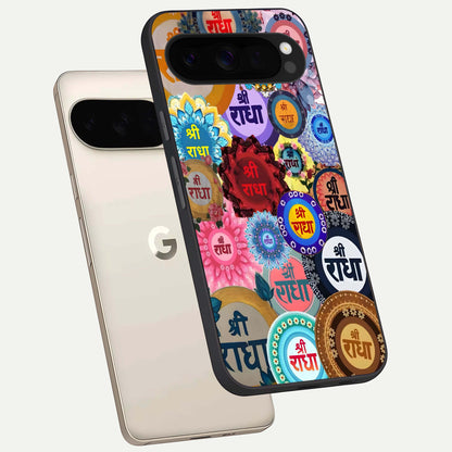 Radha Divine Bloom phone case For Google Pixel 10 Pro XL showing premium glass back cover with detailed artwork