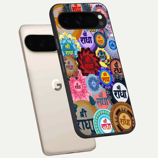  Radha Divine Bloom phone case For Google Pixel 10 Pro XL showing premium glass back cover with detailed artwork