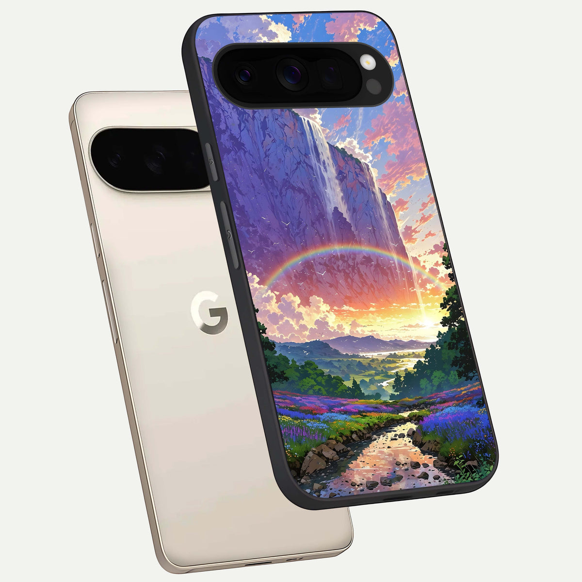  Rainbow Valley Dream phone case For Google Pixel 10 Pro XL showing premium glass back cover with detailed artwork