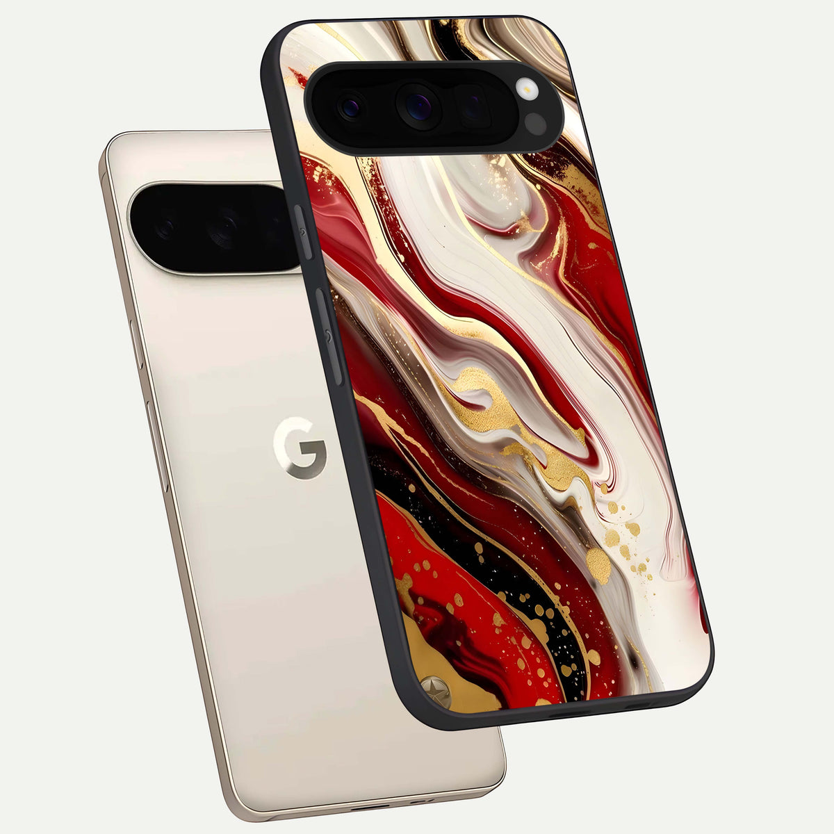  Red And White Marble phone case For Google Pixel 10 Pro XL showing premium glass back cover with detailed artwork