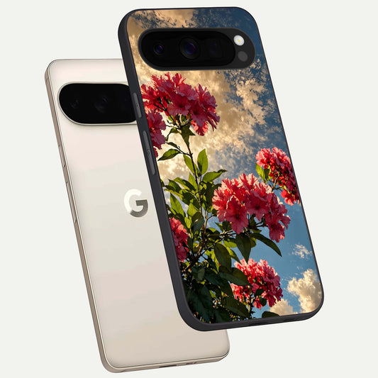  Red Bloom Skies phone case For Google Pixel 10 Pro XL showing premium glass back cover with detailed artwork