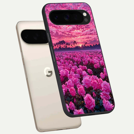  Rose Sunset Valley phone case For Google Pixel 10 Pro XL showing premium glass back cover with detailed artwork