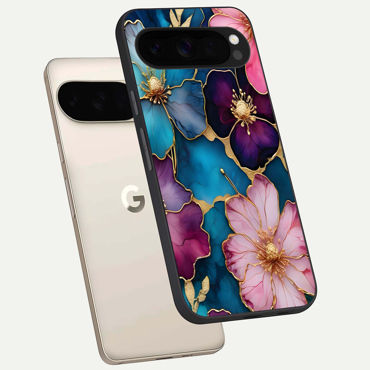  Sparkle Floral phone case For Google Pixel 10 Pro XL showing premium glass back cover with detailed artwork