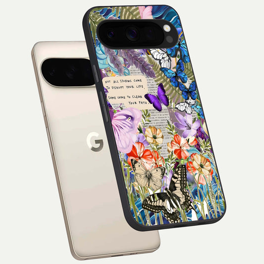  Storm Path Bloom phone case For Google Pixel 10 Pro XL showing premium glass back cover with detailed artwork