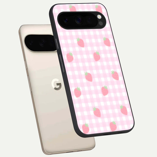  Strawberry Picnic Love phone case For Google Pixel 10 Pro XL showing premium glass back cover with detailed artwork