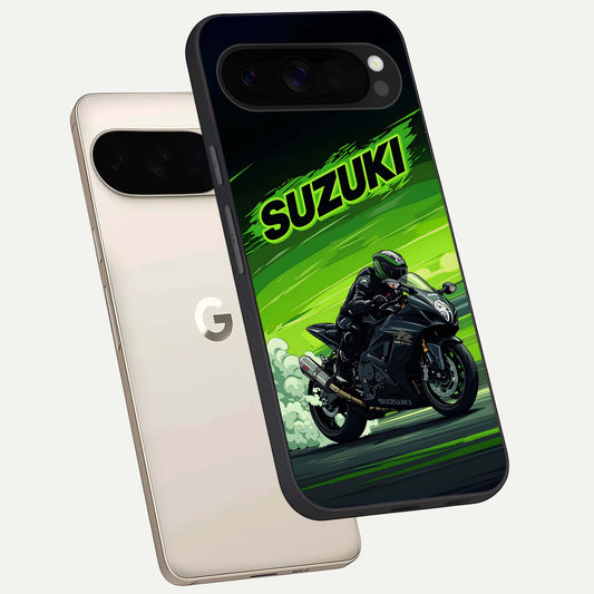  Suzuki Speed Beast phone case For Google Pixel 10 Pro XL showing premium glass back cover with detailed artwork