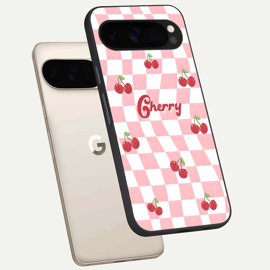  Sweet Cherry Vibes phone case For Google Pixel 10 Pro XL showing premium glass back cover with detailed artwork