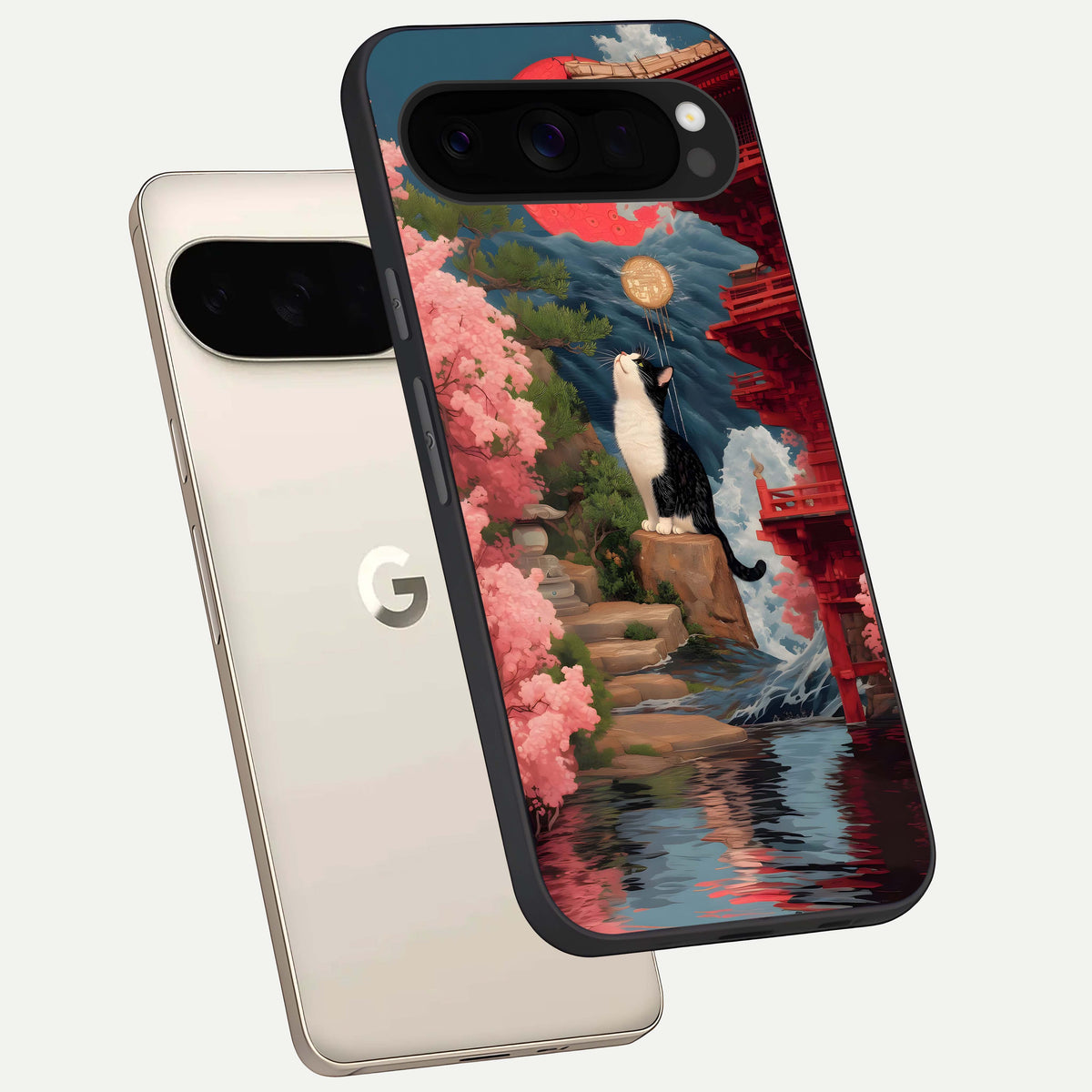  Temple Cat Scenery phone case For Google Pixel 10 Pro XL showing premium glass back cover with detailed artwork