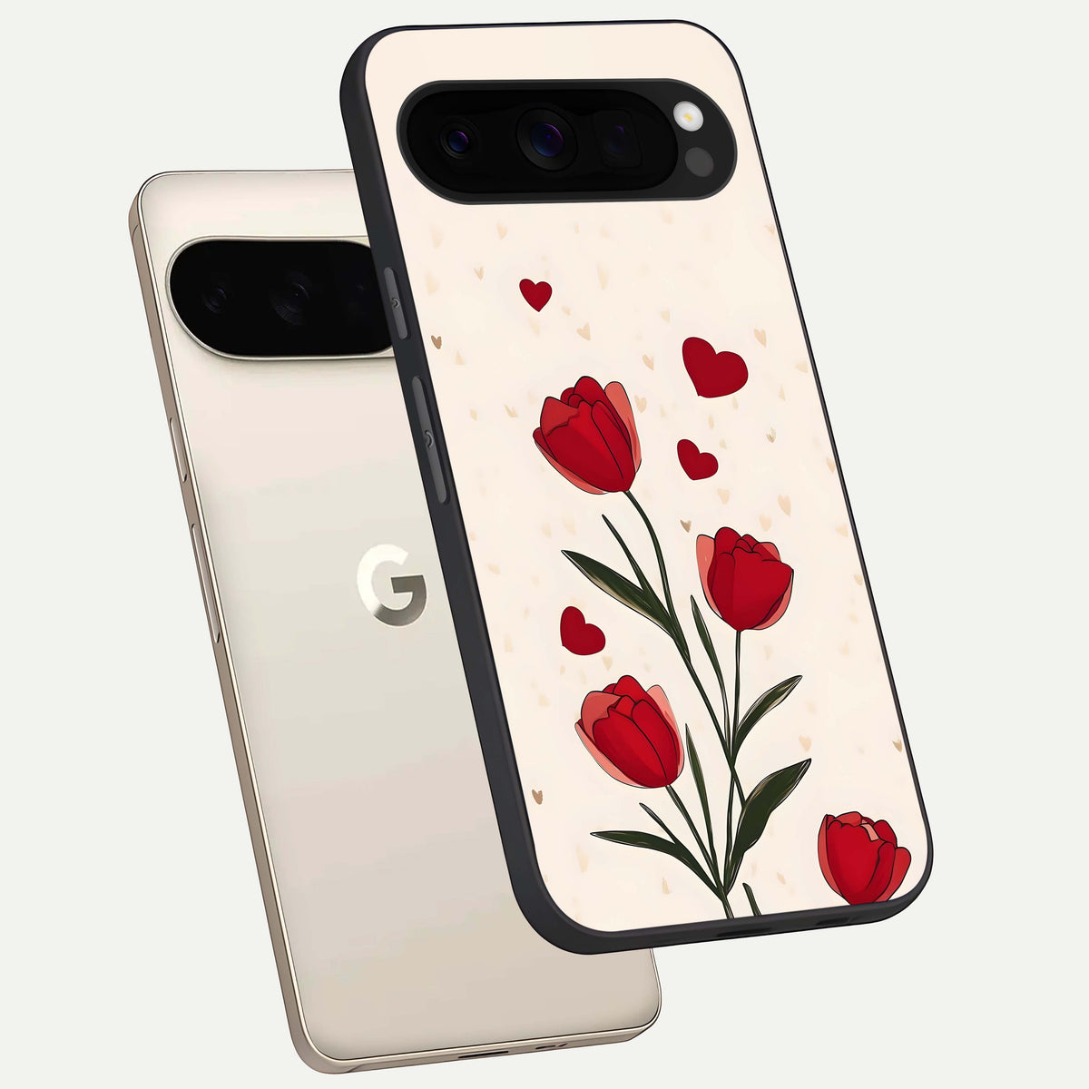  Tulip With Heart phone case For Google Pixel 10 Pro XL showing premium glass back cover with detailed artwork