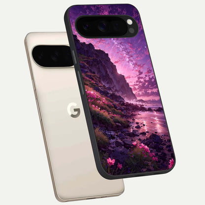  Twilight Blossom Coast phone case For Google Pixel 10 Pro XL showing premium glass back cover with detailed artwork