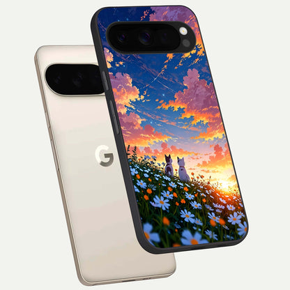  Two Cats Friends phone case For Google Pixel 10 Pro XL showing premium glass back cover with detailed artwork