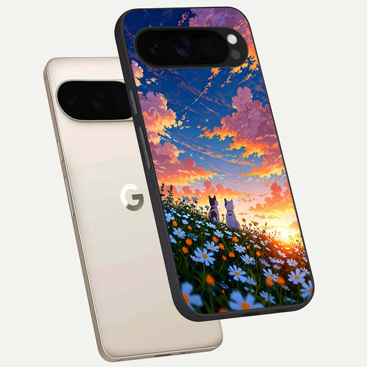  Two Cats Friends phone case For Google Pixel 10 Pro XL showing premium glass back cover with detailed artwork
