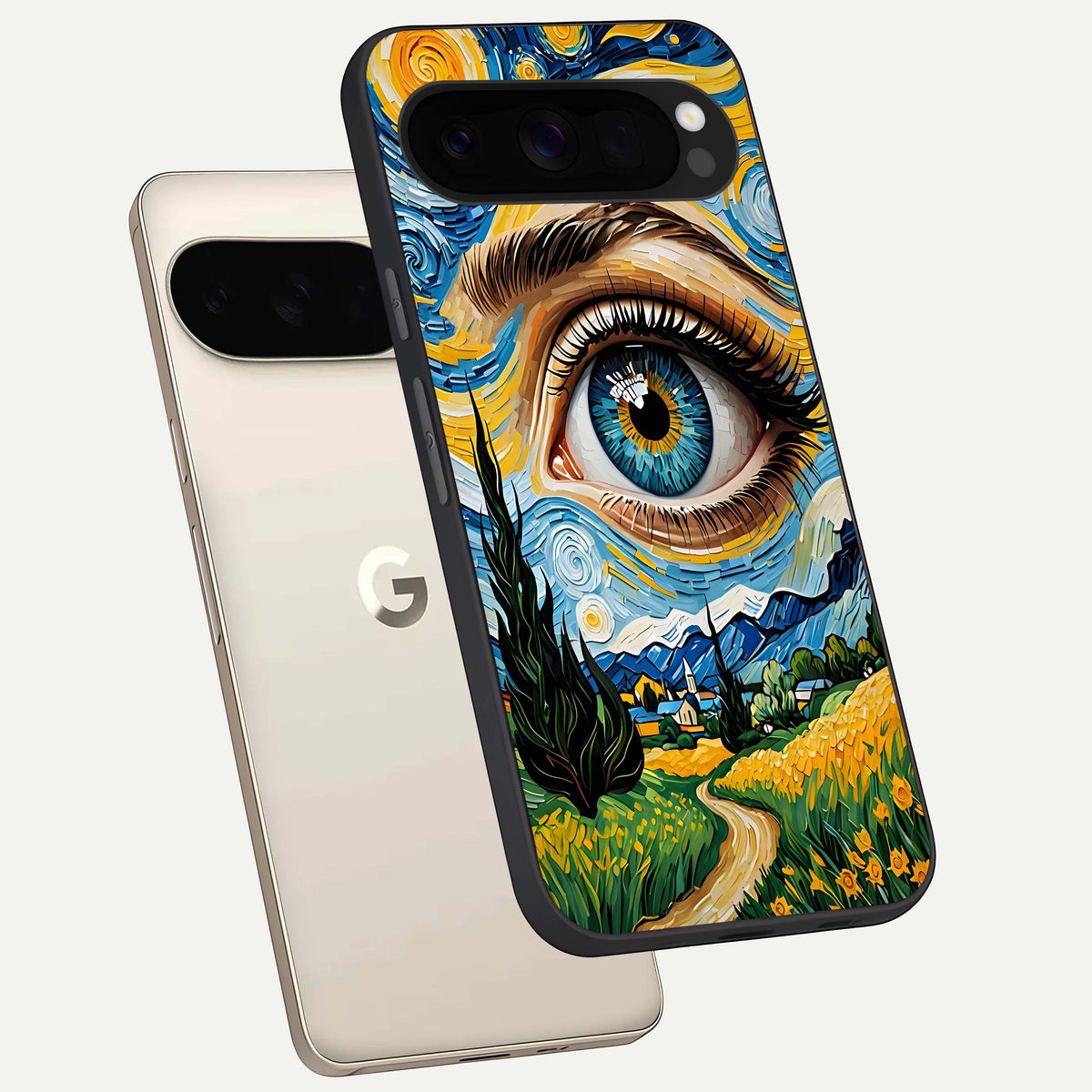  Van Gogh Eye phone case For Google Pixel 10 Pro XL showing premium glass back cover with detailed artwork