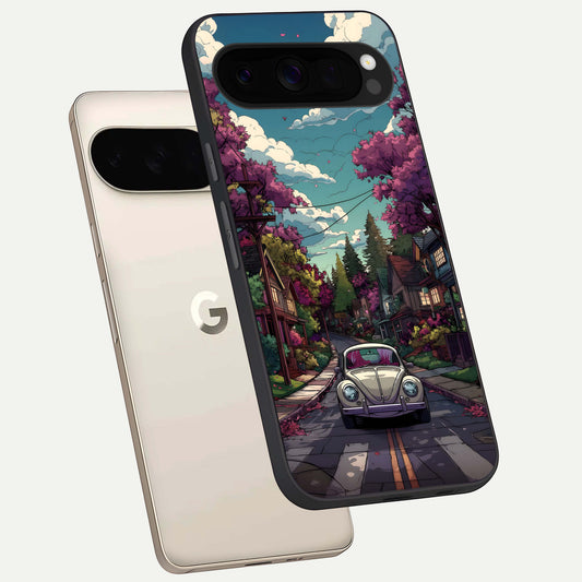  Vintage Street Drive phone case For Google Pixel 10 Pro XL showing premium glass back cover with detailed artwork