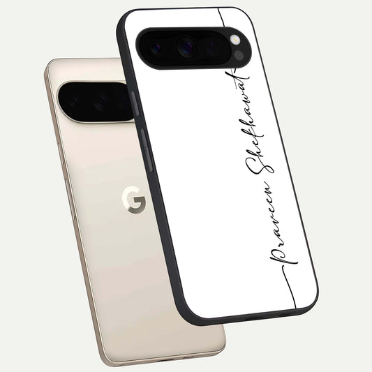  White Tune Custom Name phone case For Google Pixel 10 Pro XL showing premium custom name glass back cover