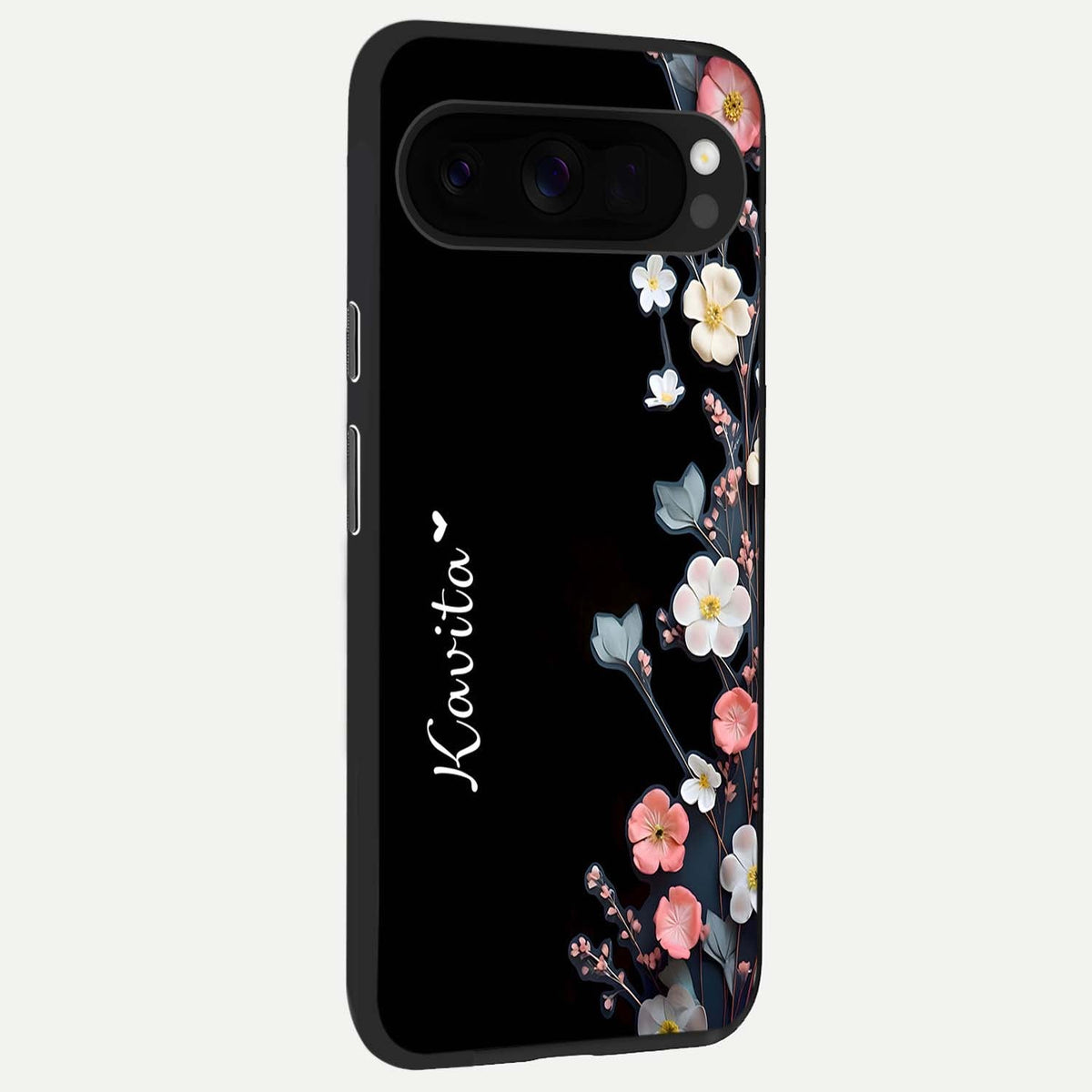  Black Elegance Floral Custom Name back cover For Google Pixel 10 Pro XL slim fit glass case with vibrant aesthetic design