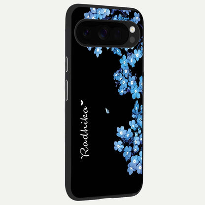  Blue Petal Dream Custom Name back cover For Google Pixel 10 Pro XL slim fit glass case with vibrant aesthetic design