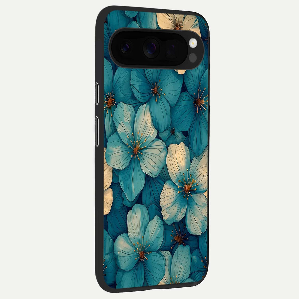  Blue Shade Floral back cover For Google Pixel 10 Pro XL slim fit glass case with vibrant aesthetic design