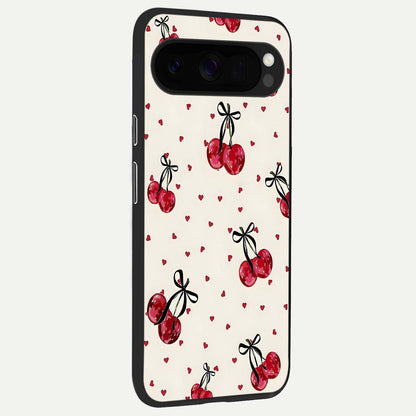  Cherry Heart Bow back cover For Google Pixel 10 Pro XL slim fit glass case with vibrant aesthetic design