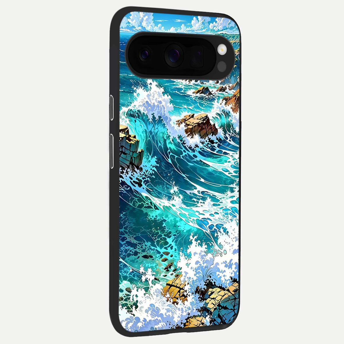  Coastal Blue Waves back cover For Google Pixel 10 Pro XL slim fit glass case with vibrant aesthetic design