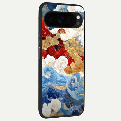  Colored Waves back cover For Google Pixel 10 Pro XL slim fit glass case with vibrant aesthetic design