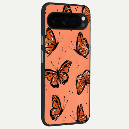  Coral Wing Butterfly back cover For Google Pixel 10 Pro XL slim fit glass case with vibrant aesthetic design