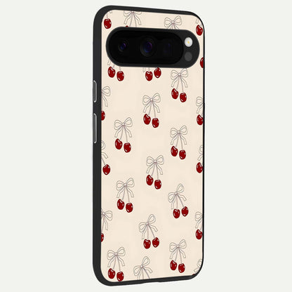  Cute Cherry Pattern back cover For Google Pixel 10 Pro XL slim fit glass case with vibrant aesthetic design