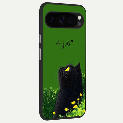  Emerald Cat Custom Name back cover For Google Pixel 10 Pro XL slim fit glass case with vibrant aesthetic design