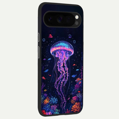  Neon Jellyfish back cover For Google Pixel 10 Pro XL slim fit glass case with vibrant aesthetic design