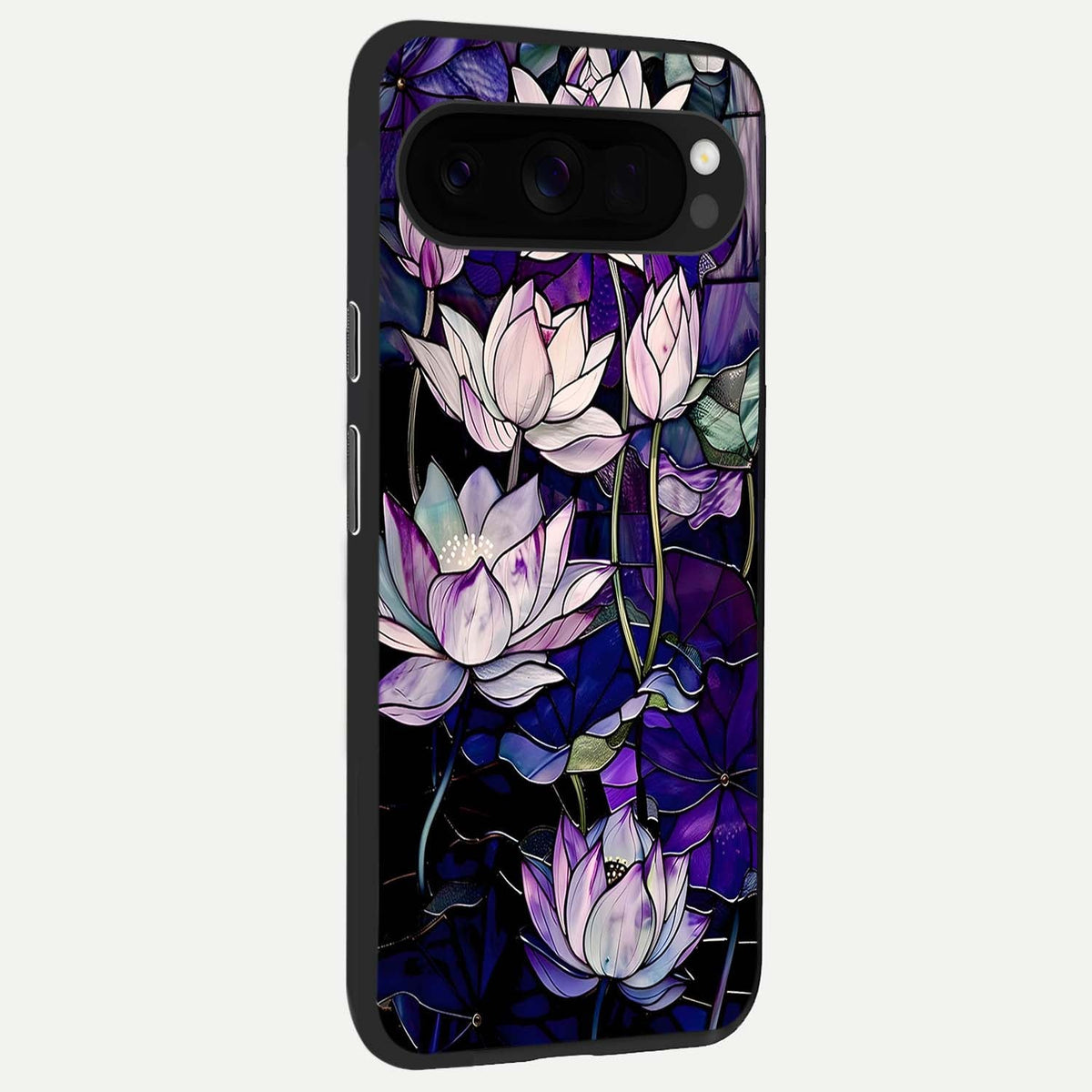  Purple Lotus Pattern back cover For Google Pixel 10 Pro XL slim fit glass case with vibrant aesthetic design