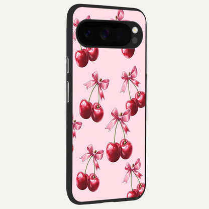  Red Cherries Pattern back cover For Google Pixel 10 Pro XL slim fit glass case with vibrant aesthetic design